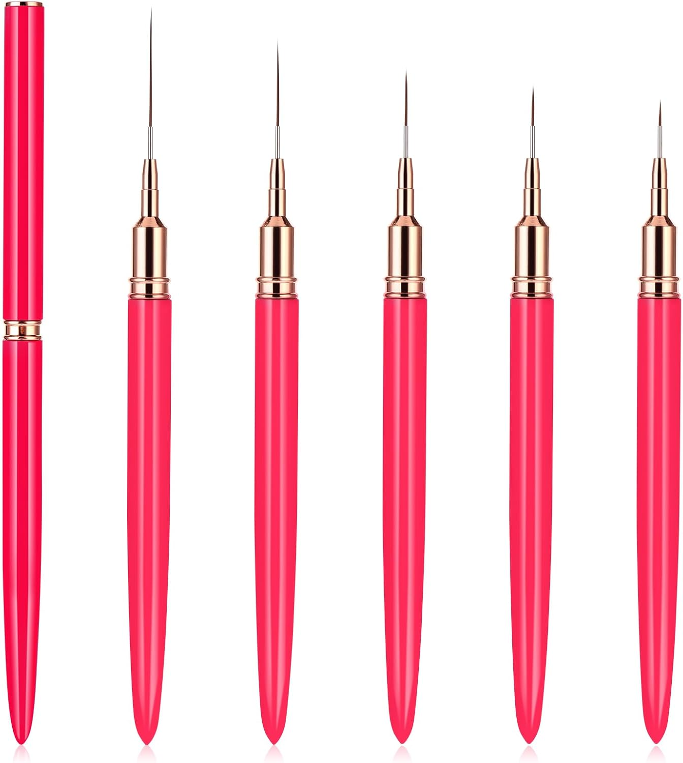 WLLHYF 5Pcs Nail Art Liner Brushes, Painting Nail Art Brushes for Long Lines, Details, Fine Drawing Nail Dotting Drawing Tool Set 7Mm/9Mm/11Mm/15Mm/25Mm