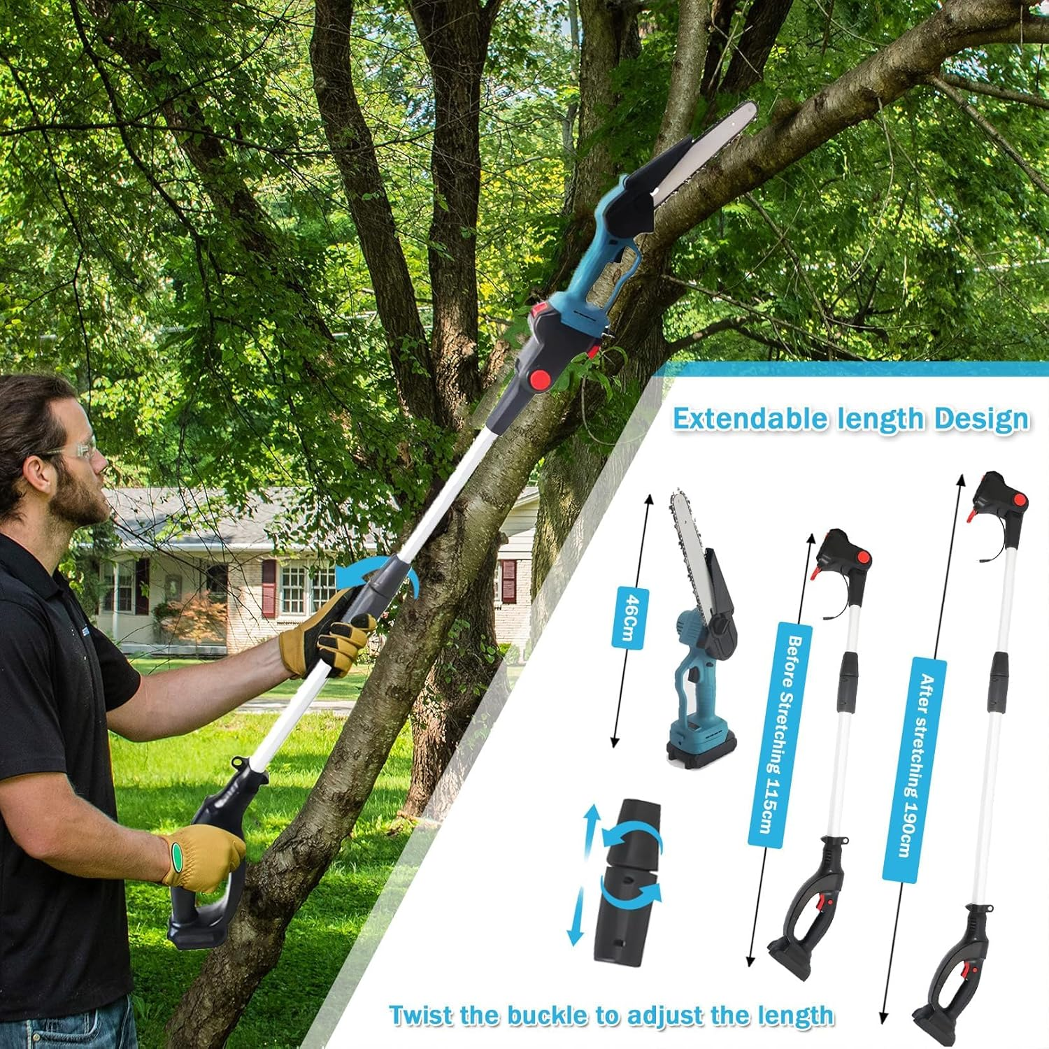 Mini Chainsaw Cordless, 6 Inch Handheld Electric Power Chainsaw with 2Pcs Batteries, One-Hand Operated Portable Chain Saw for Tree Branches Trimming (Long Model) image number 5