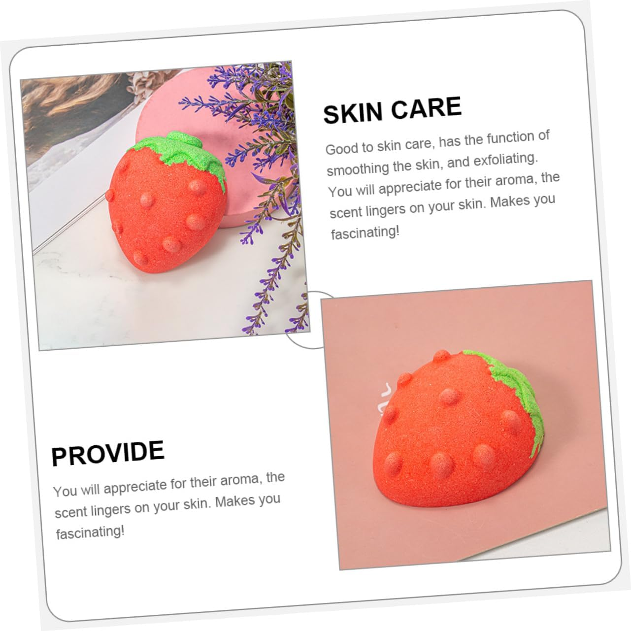 Beavorty 4Pcs Fragrance Bath Salt Bubble Bath Balls Strawberry Shape Boys and Girls Fun Bath Set for Home Spa image number 4