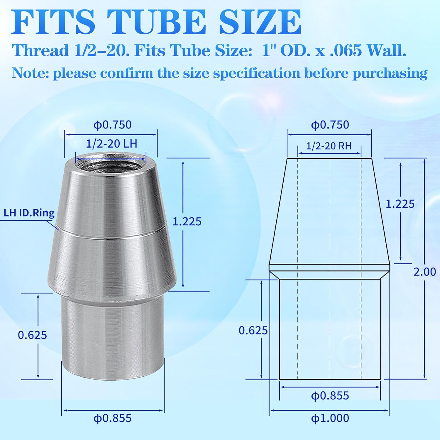 YIFUOK 1/2 X 1/2-20 Heim Joints Rod End Kit Economy with Jam Nuts, Heim Joints Panhard Bar Kit .065 Bungs Rod End Heim Joint LH and Rh(1Set), CM12-XM10 image number 3