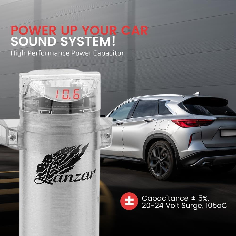 Lanzar 0.2 Farad Digital Power Capacitor, High-Performance Car Audio Accessory with Blue Digital Display Voltage Readout and LED Flash, over Voltage Protection, Mounting Hardware, DC 12-24V image number 4