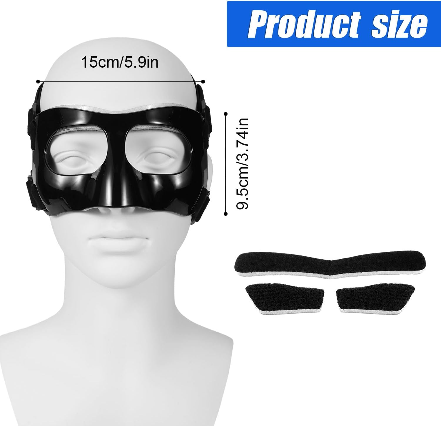 Nose Guard for Broken Nose, 5.9X3.74In Adjustable Face Shield with Pads Face Guard Sports Training Face Mask Nose Protector for Adults Teens Basketball Soccer Baseball (Black) image number 5