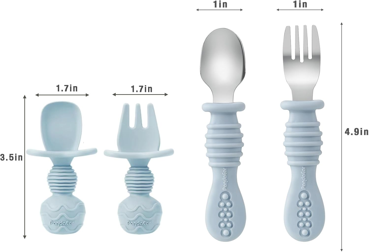 Pandaear Silicone Feeding Set | 11PCS Led Weaning Supplies Self Feeding Utensils | Divided Suction Plate Bowl Bibs Sippy Cup with Food Pouch Snack Container Spoons Forks, Blue image number 6