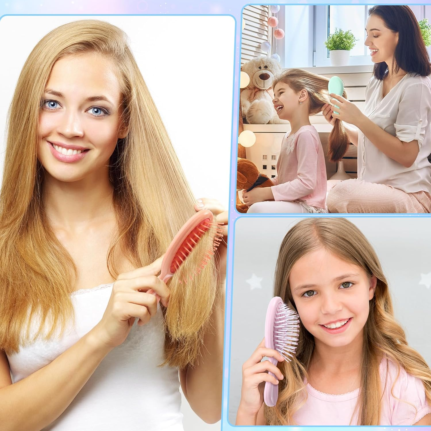 Zopeal 28 Pcs Kids Gift Wet Hair Mini Brush Bulk Girls Back to School Small Pocket Travel Hairbrush Hygiene Detangler Soft Bristle Detangling Paddle for Bachelorette Rewards Party Favor(7 Colors) image number 5