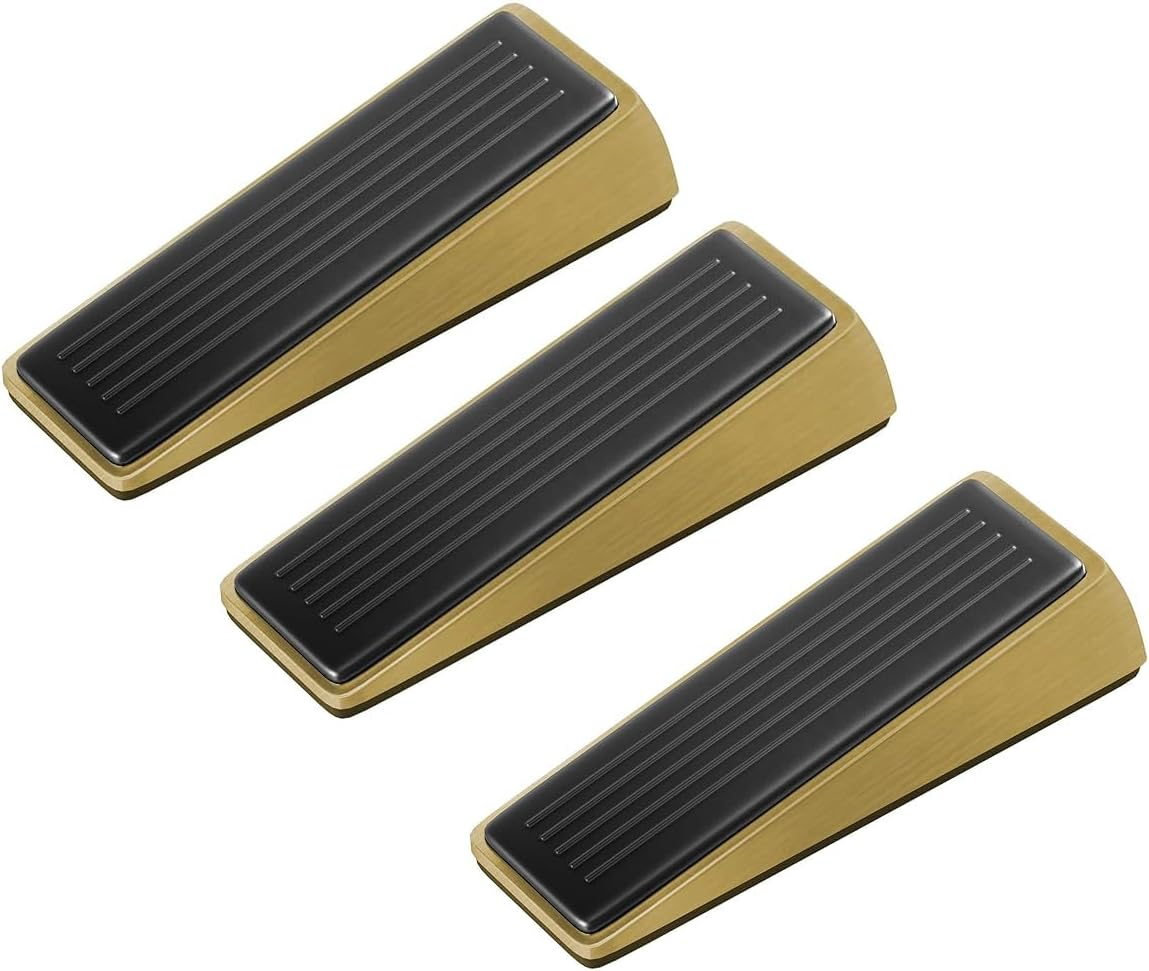 Architectural Hardware - Heavy Duty Zinc Door Stopper with Rubber anti Scuff Grips - Metal & Rubber Wedge Door Stoppers for Bottom of Door - Modern Door Stops - Door Wedge (3 Pcs) image number 3