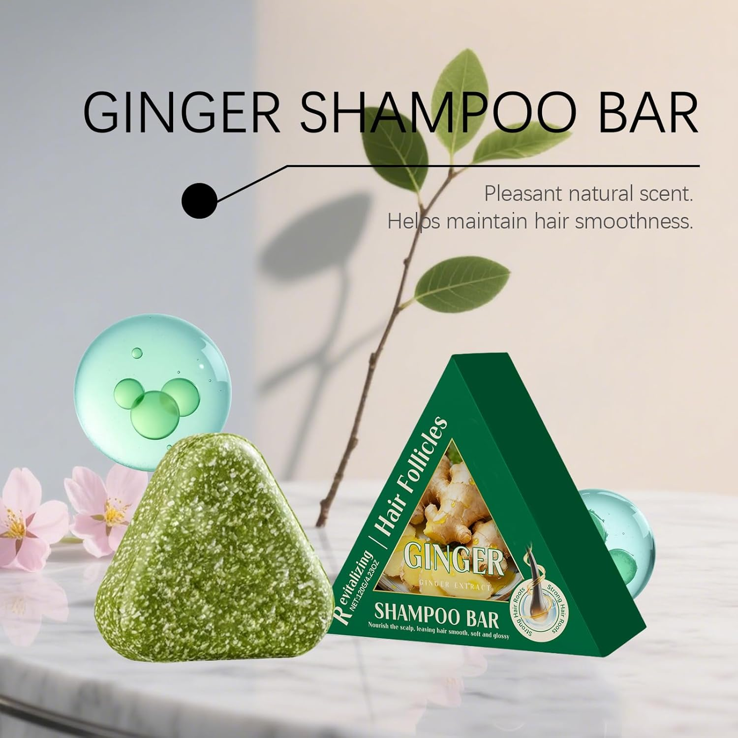 Ginger Shampoo Bar, Long Lasting Moisturizing Gingers Soap Gentle Non-Greasy Ginger Bar Shampoo, Deeply Cleansing Scalp Hydrating Hair Soap Scalp Nourishment, Strengthenning Volumizing (4Pcs) - 3Pcs image number 2