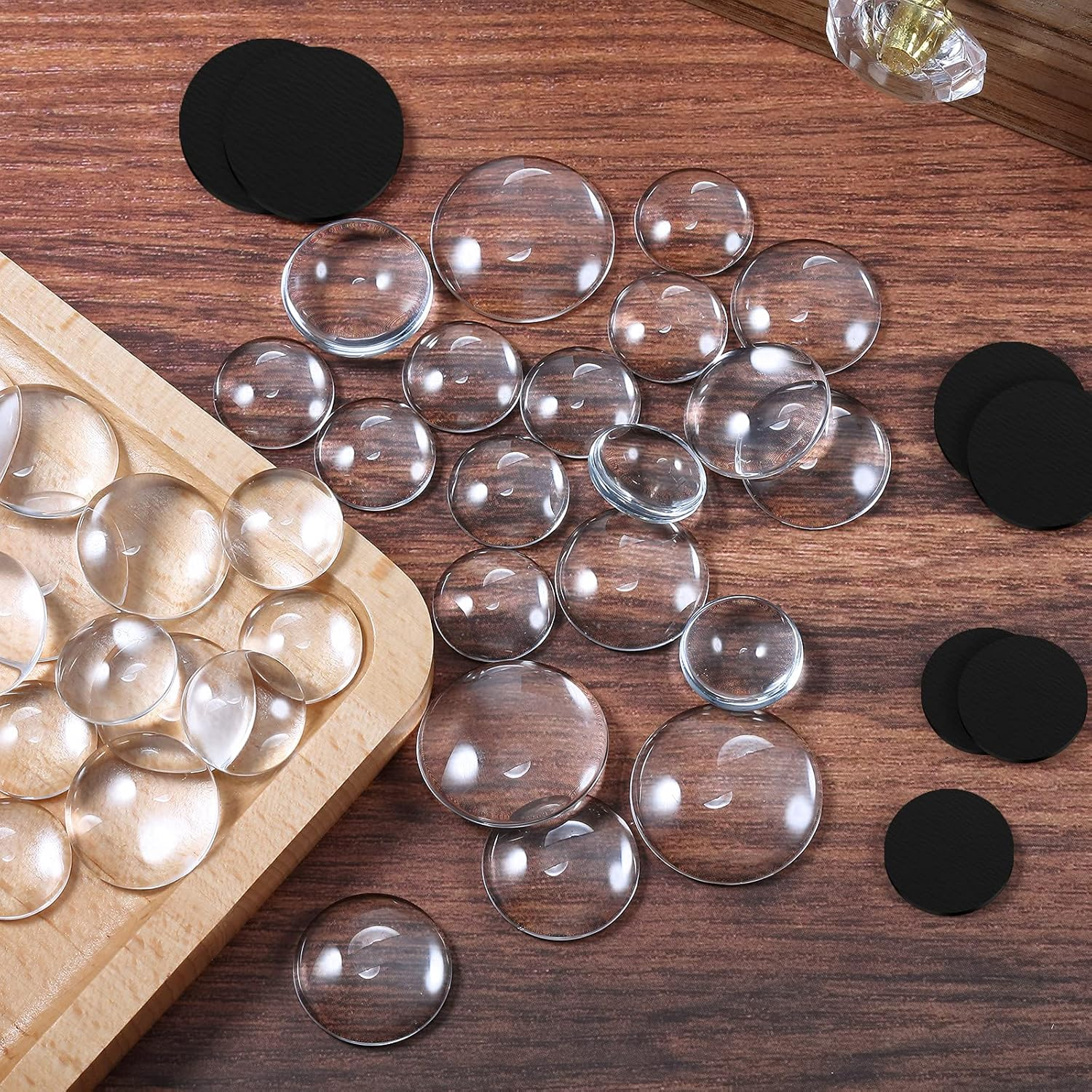 72 Pieces Crafts Magnets Glass Set round Fridge Magnets with Adhesive Backing and Transparent Clear Glass Cabochons for DIY Refrigerator Magnets Crafts Pendants (0.8 Inch, 1 Inch, 1.2 Inch) image number 1