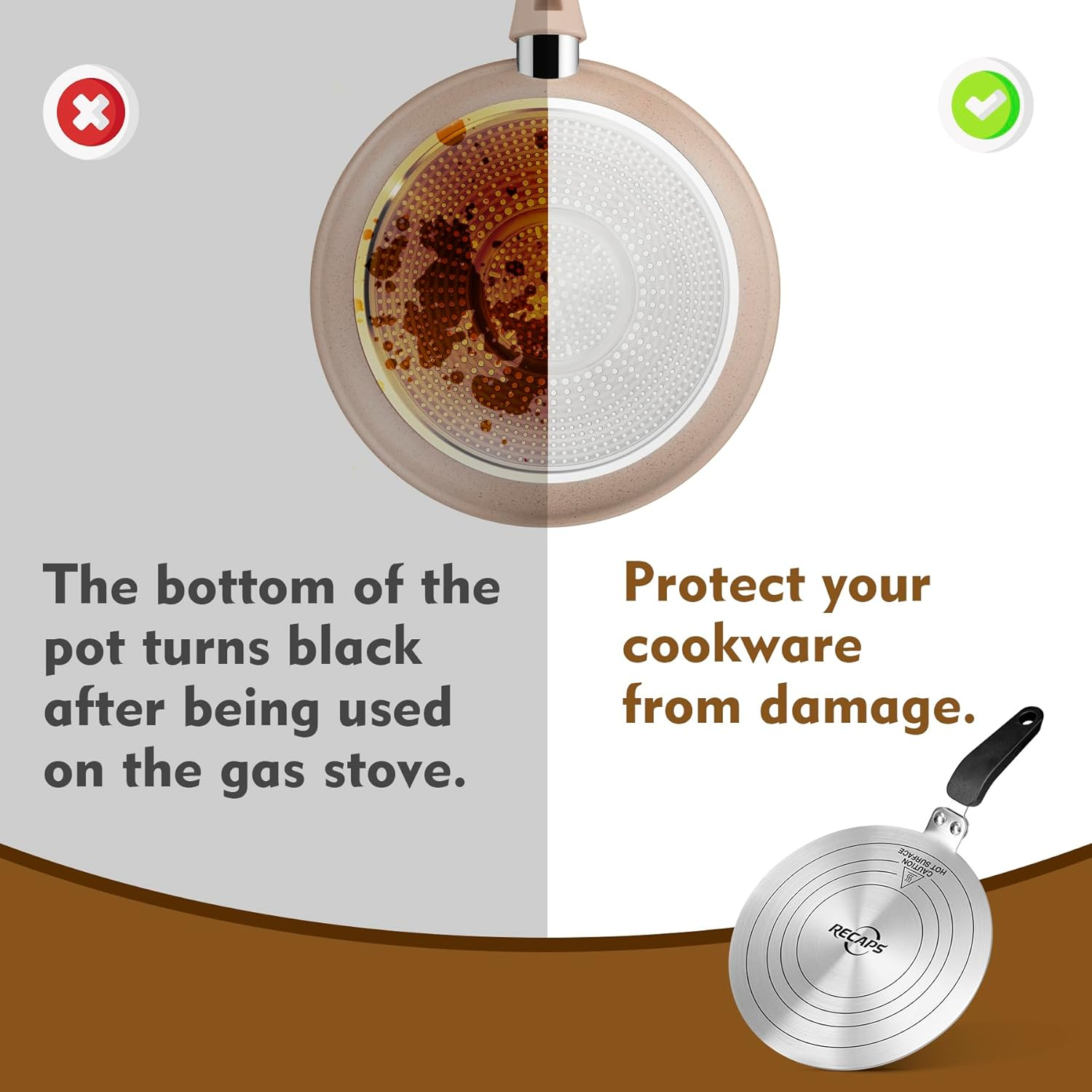 RECAPS 5.12 Inch Stainless Steel Induction Adapter Plate for Electric Gas Glass Cooktop, Induction Heater Diffuser for Moka Pot, Glass Bowls, Sauce Pan image number 2