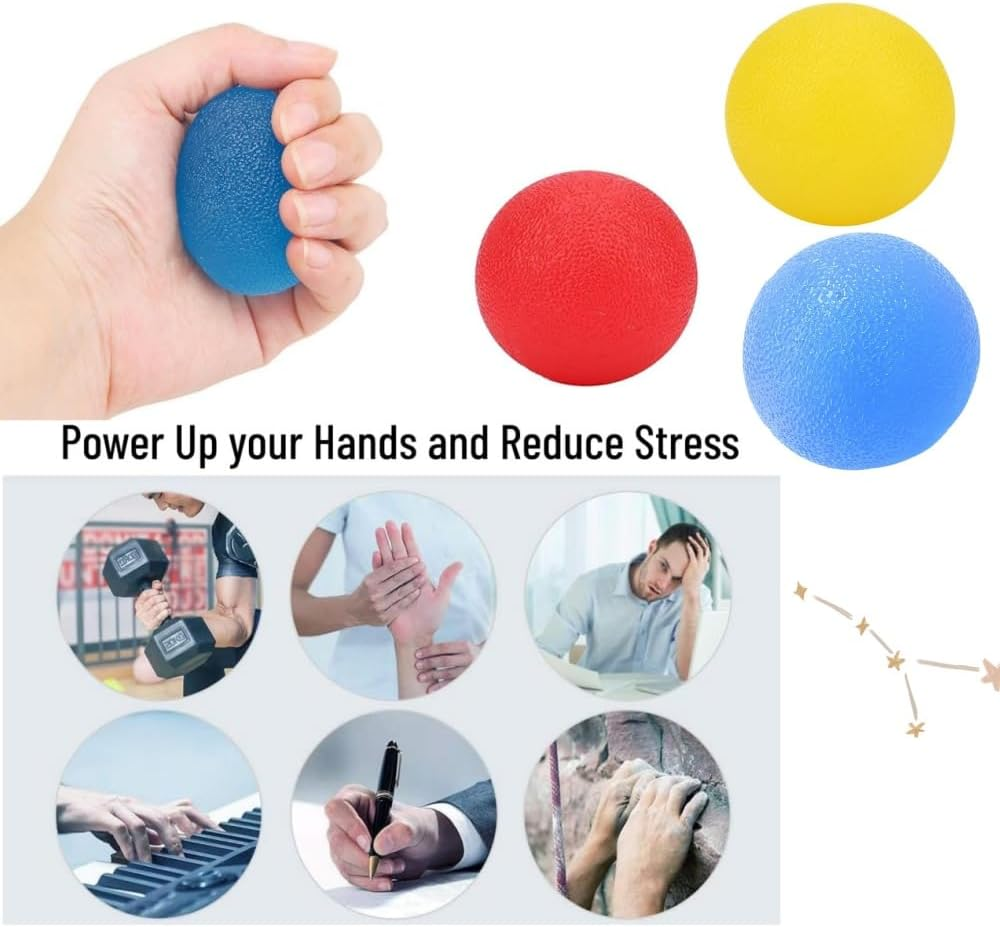 3Pcs Anti-Stress Relief Balls, Physical Therapy Hand Exercise Ball Kit, Finger Wrist Muscle Arthritis Hand Grip Training, Hand Grip Strengthening Training Balls (Yellow, Orange, Blue) image number 6
