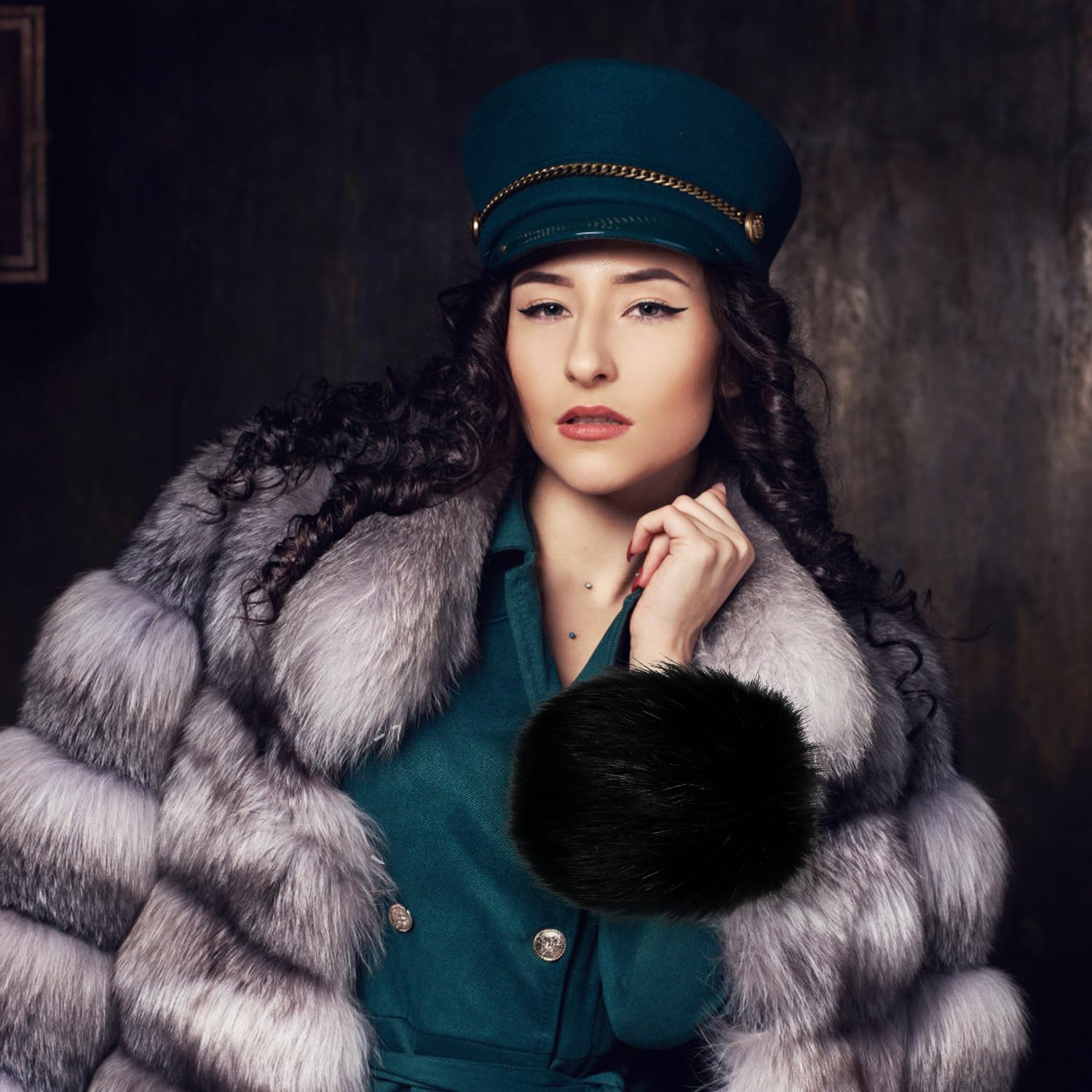 XIHIRCD Winter Wrist Cuff Warmers, Faux Fur Wrist Cuffs for Women Wrists and Arms Warm Stretch Short Arm Warmers Wrist Cuff - Black image number 2