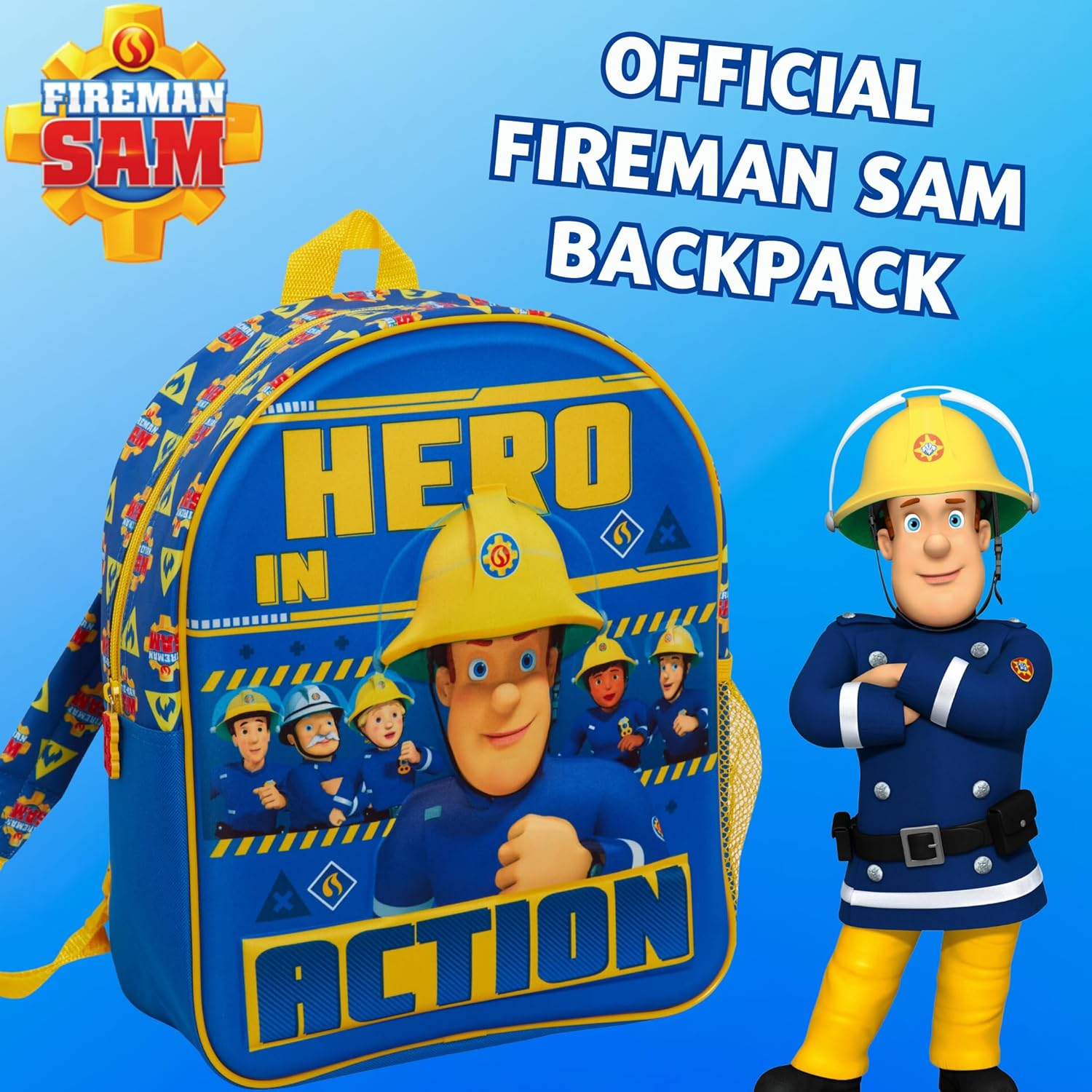 Fireman Sam Bag Boys Backpack for School Kids Firefighter Sports Rucksack School Lunch Bag with Printed Straps