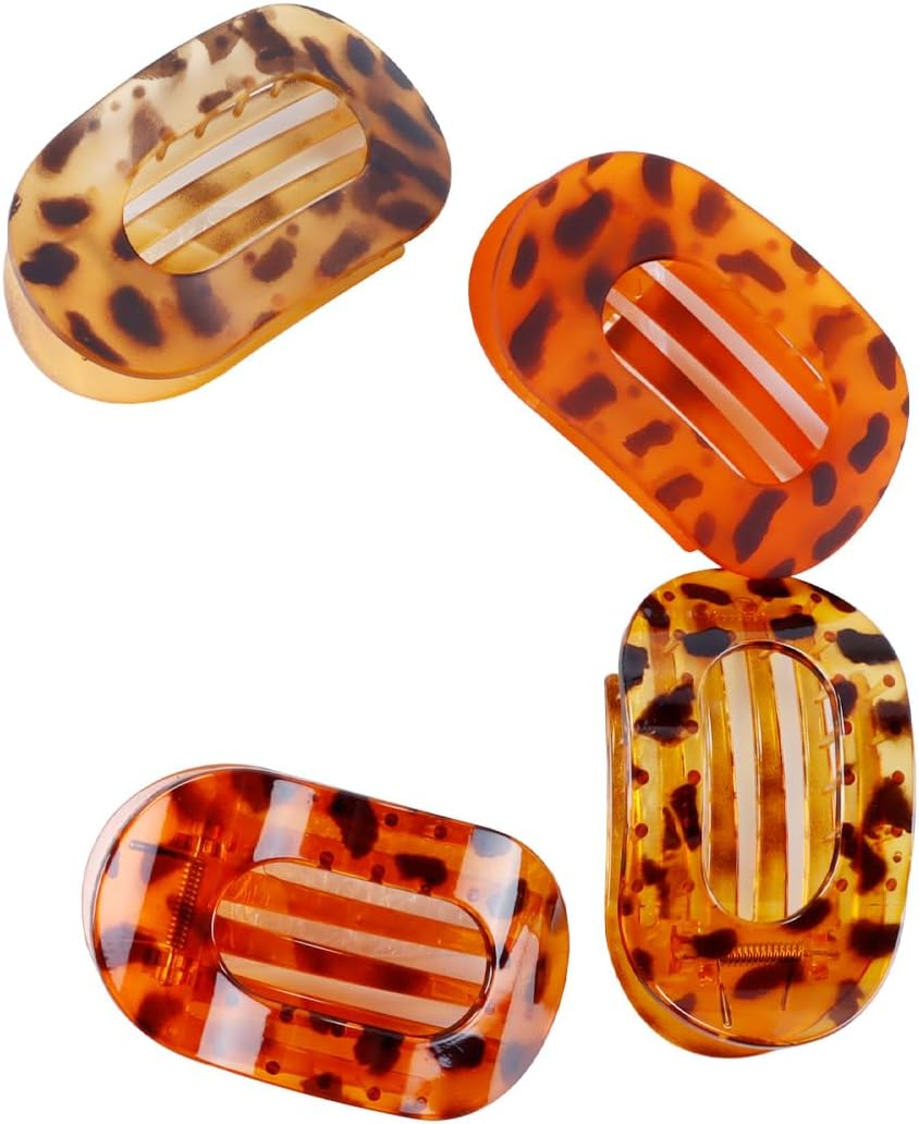 Orivin 4Pcs round Flat Hair Clips for Women Back of Head Styling 2 Matte 2 Shiny Leopard Print PC Material image number 4
