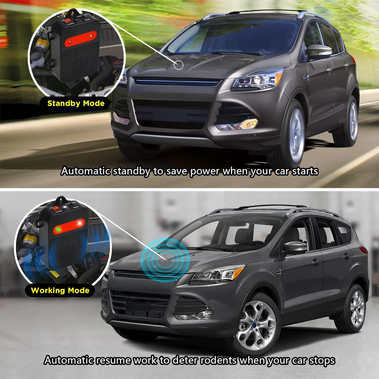 Angveirt under Hood Rodent Repeller Ultrasonic Mouse Repellent Battery Operated Pest Repeller Rat Mice Deterrent Rodent Repellent for Car Engine Garage RV Basement Attic 2 Pack Humane image number 2