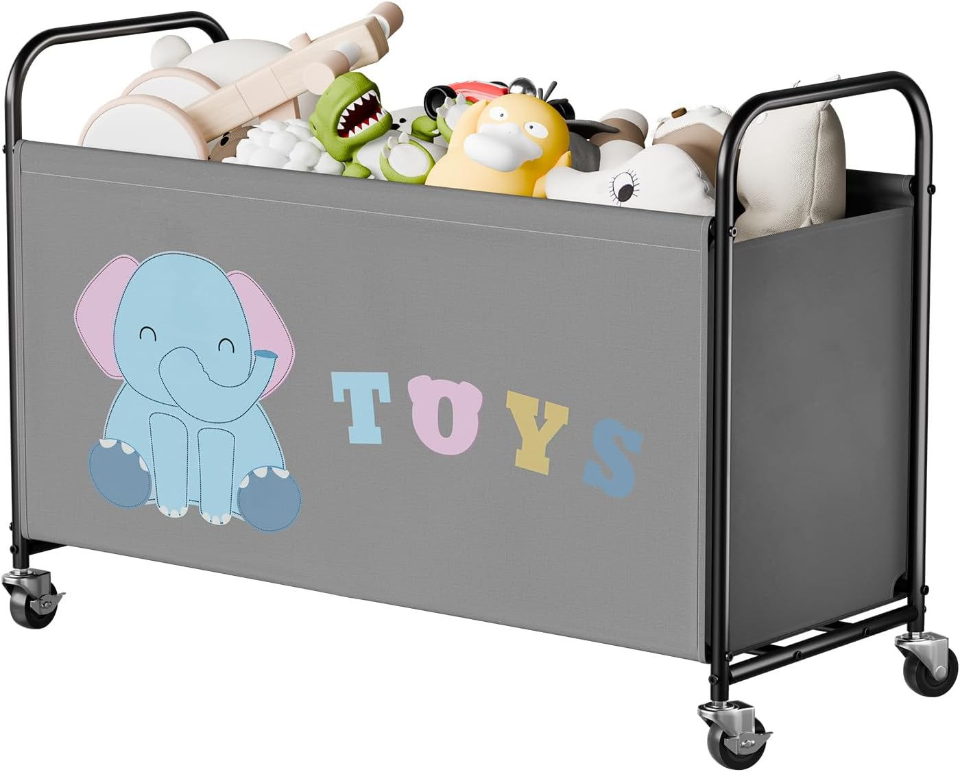 GRANNY SAYS Toy Chest with Wheels, 135L Extra Large Toy Storage Organiser, Metal Toybox Dinosaur, Toys Storage Box for Kids, Baby Toy Bin for Children Nursery Play Room Organizing Plush Toys, Black