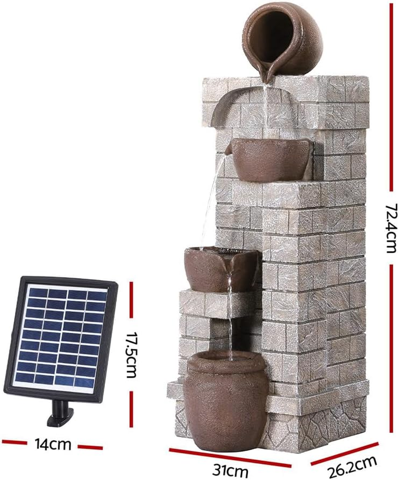 Gardeon Solar Fountain Water Feature Pot Outdoor Indoor 4-Tier Cascading Brown image number 6