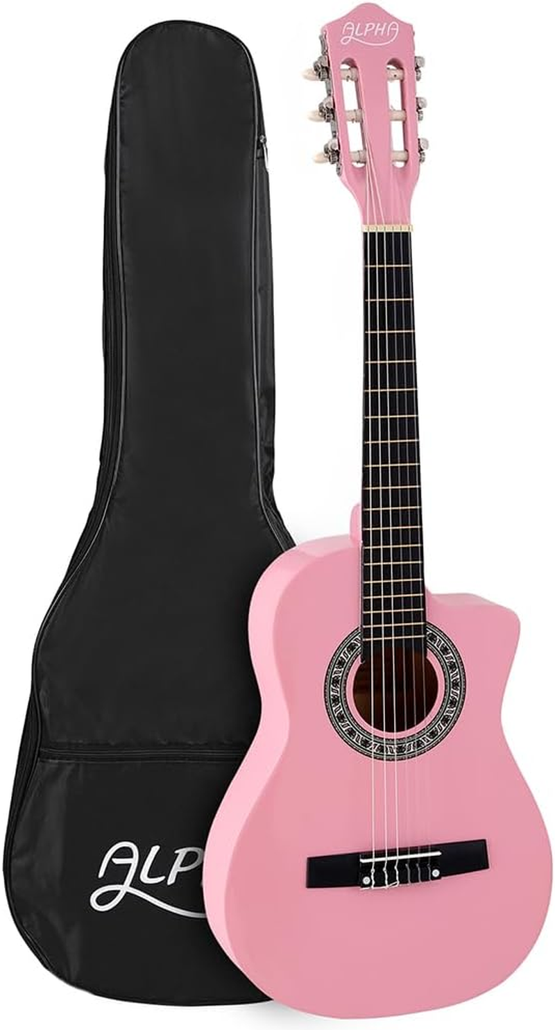 Alpha 34 Inch Guitar, Acoustic Classical Full Size Wooden Guitars Musical Instruments Kids Adult Children Beginner, 19 Frets and 6 Strings with Carry Bag, 3 Picks Pink image number 2