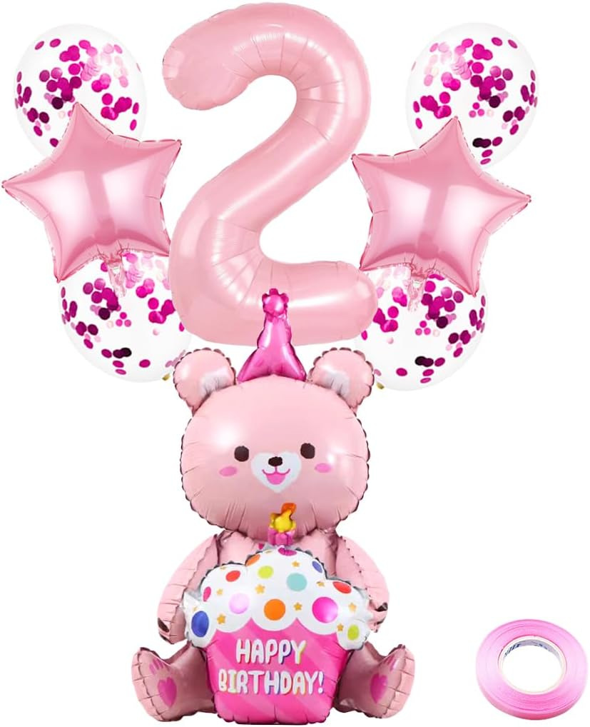 Weenkeey 1St Bear Birthday Balloons Giant 4D Bear Aluminum Foil Balloon Number 1 Mylar Balloon Bear Hug Cake Balloon for Bear Theme Party Supplies Girls Birthday Baby Shower D&eacute;cor