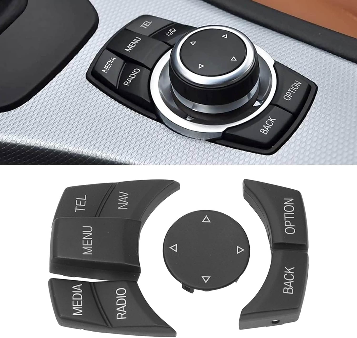 Grcfumo 6Pcs Car Multimedia Control Button, Media Button Remote Control, Car Center Console Touch Knob Button Cover for E70 X5 2006‑2013 (Matte Black) - Silver Plated image number 6