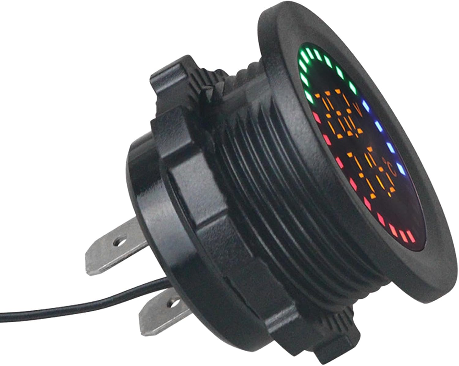 Harayaa Car Temperature Gauge Voltmeter 12V-24V Temp Detector Professional round Panel Versatile Replacement Parts Colorful Display Volt Tester image number 2