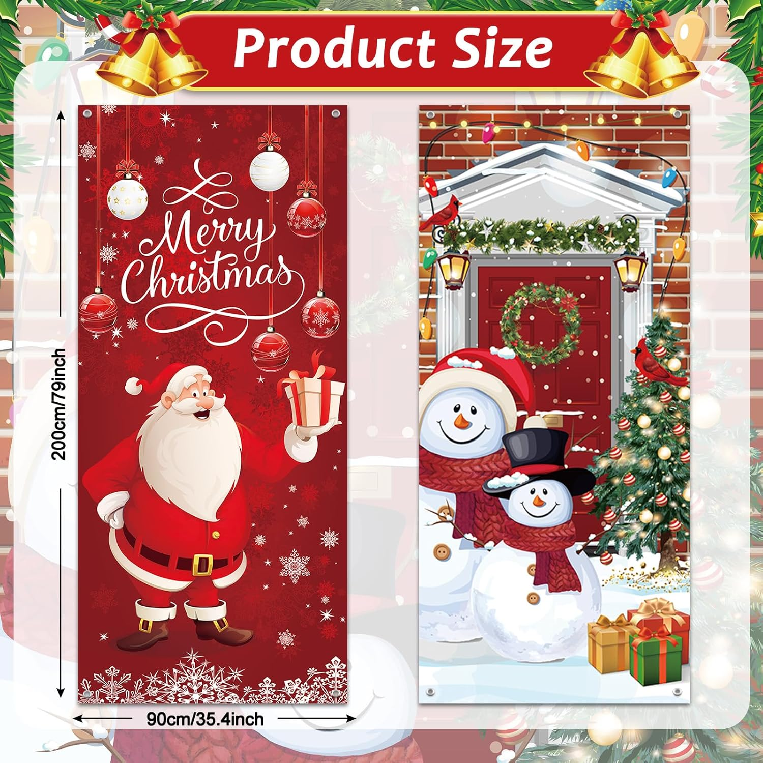 2 Pcs Christmas Door Cover Decoration Christmas Door Decorations Santa Claus Xmas Snowman Door Decorations Sign Window Front Door Party Home Decors Backdrop Banner,35.4 X 78Inch