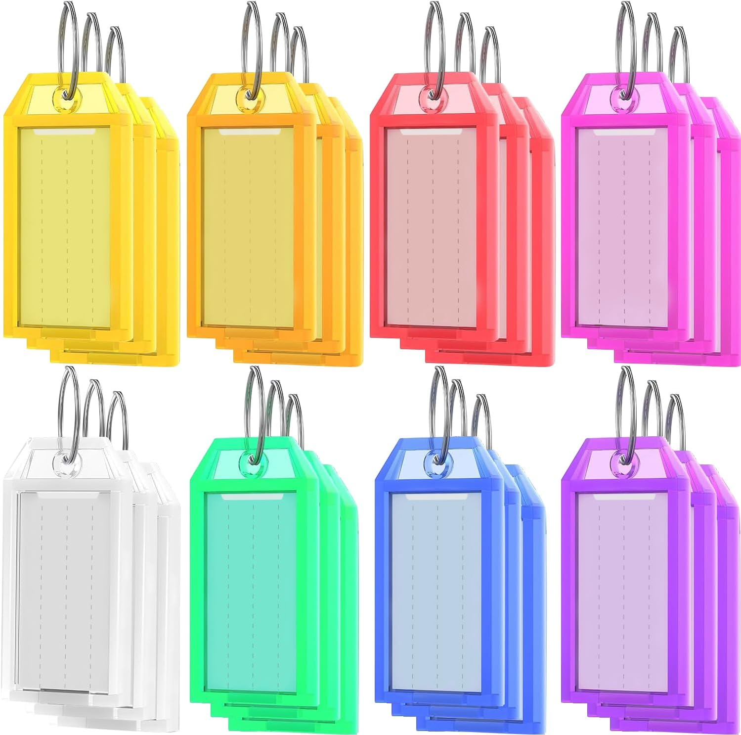 Funcyboo 96 PCS Key Tags Plastic Key Labels Tags with Split Ring Label Window Waterproof Key Label Suitable for Keys Backpacks Luggage Wallet(8 Colors)