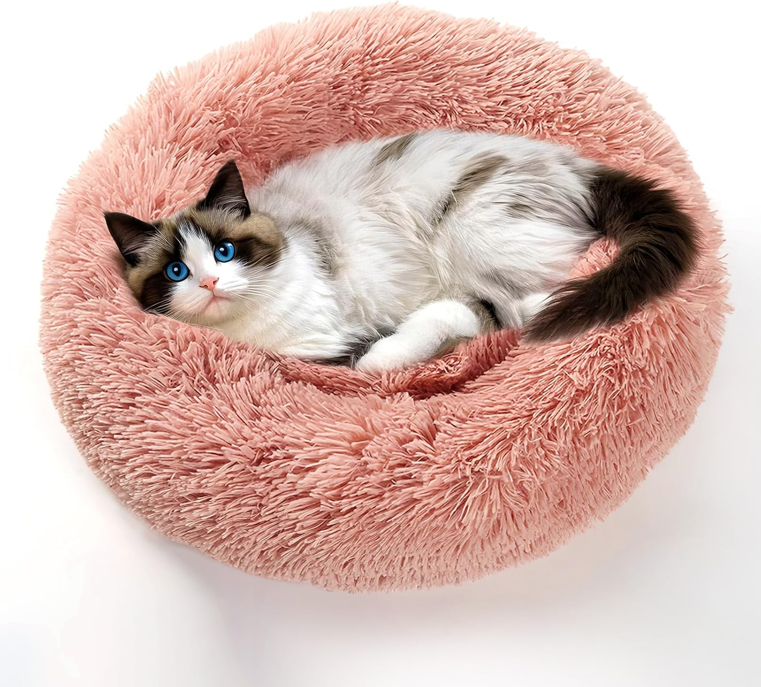 Spring Blossoms - Donut-Shaped Dog and Cat Bed, Non-Slip and Fluffy in Fur, Machine Washable (Fairy Pink, 70Cm)