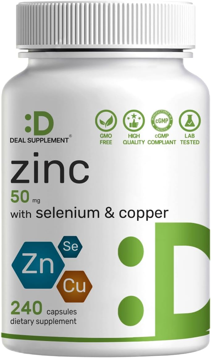 Deal Supplement Zinc 50Mg with Selenium + Copper, 240 Capsules, 8 Month Supply, 3 in 1 Mineral Formula, Zinc Picolinate Complex Supplement, Supports Healthy Immune System for Adults and Kids image number 2