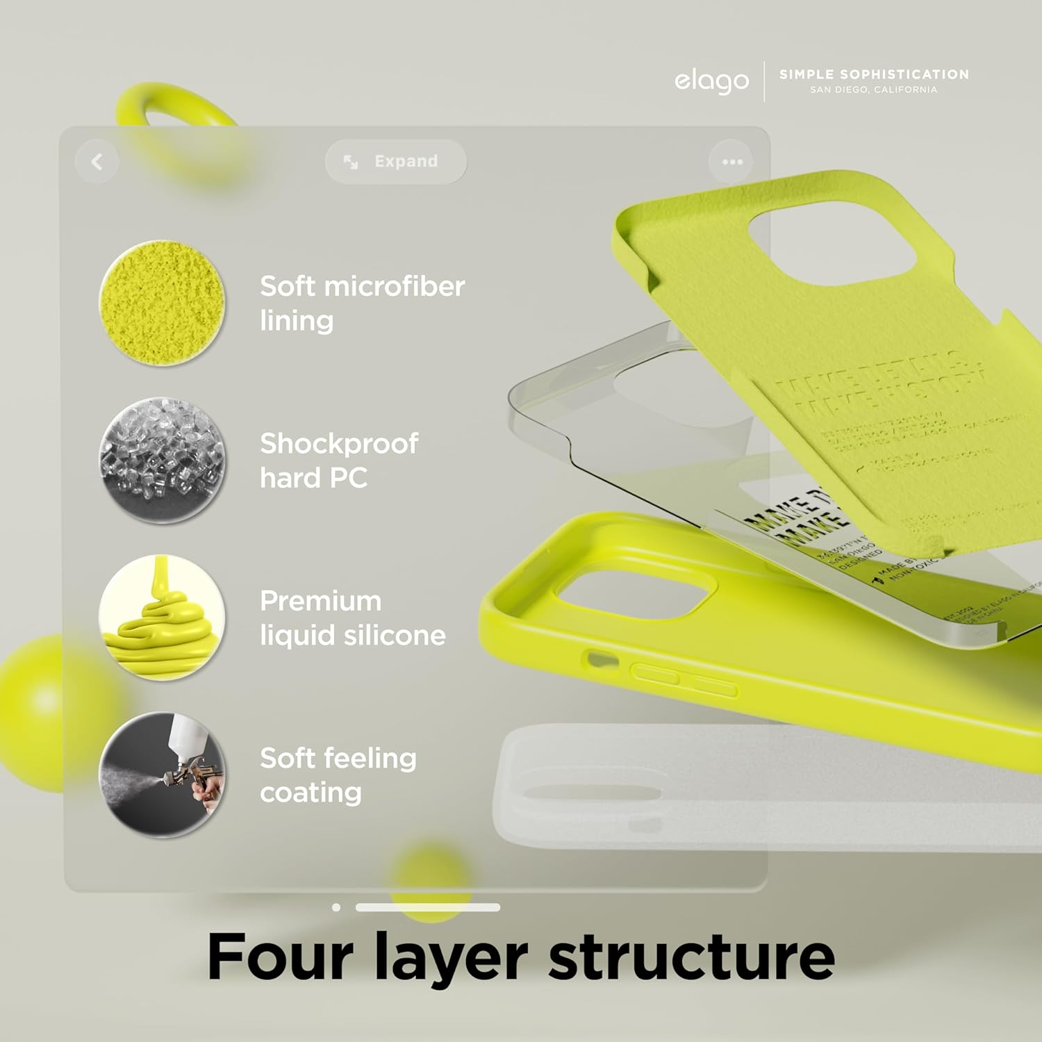 Elago Liquid Silicone Case Compatible with Iphone 15 plus Case, Premium Silicone, Full Body Protective Cover [4 Layer Shockproof Structure], Anti-Scratch Soft Microfiber Lining (Neon Yellow) - Birght Blue image number 3