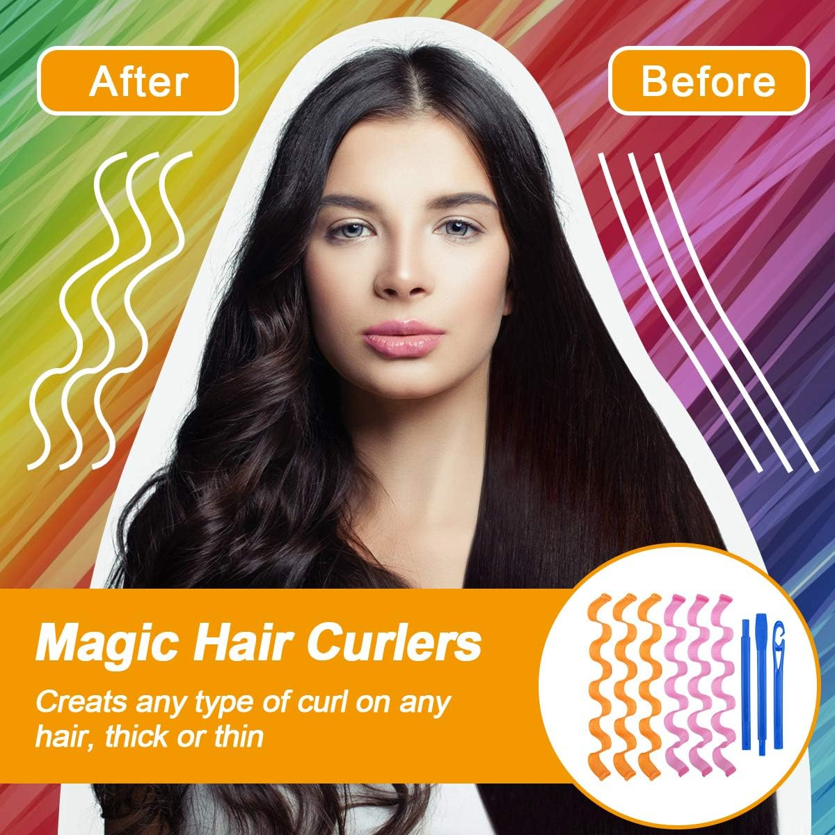 URAQT Hair Curlers for Long Hair, 24Pcs 45Cm Hair Rollers Wave Curls, No Heat Hair Curlers Styling Set with Styling Hooks, Healthy DIY Hairstyle for Women Girls image number 5