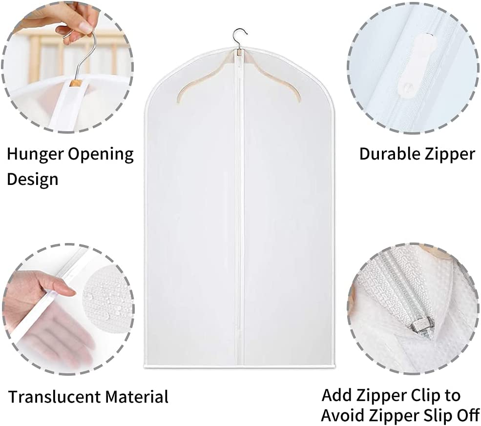 DAWNTREES Hanging Garment Bags, 12 PCS Clear Garment Bag Transparent Full Zipper Suit Bag, 60X100Cm,Clear Dust Bags,Used for Closet Clothes Storage. (12 Pack 60X100Cm)