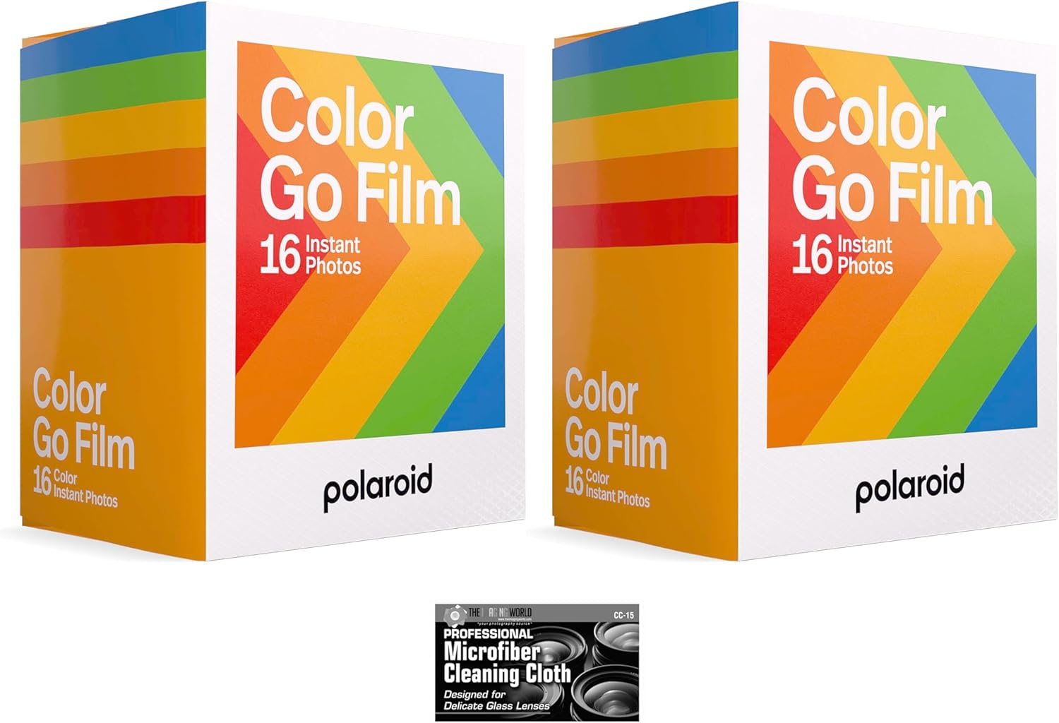 Bundle of Polaroid GO Instant Color Film for the Polaroid GO Camera - 2 Double Packs with Cloth (32 Photos)