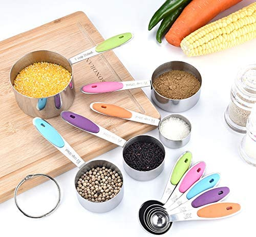 Measuring Cups and Spoon Set of 10 - Stainless Steel with Nonslip Silicone Handle image number 2