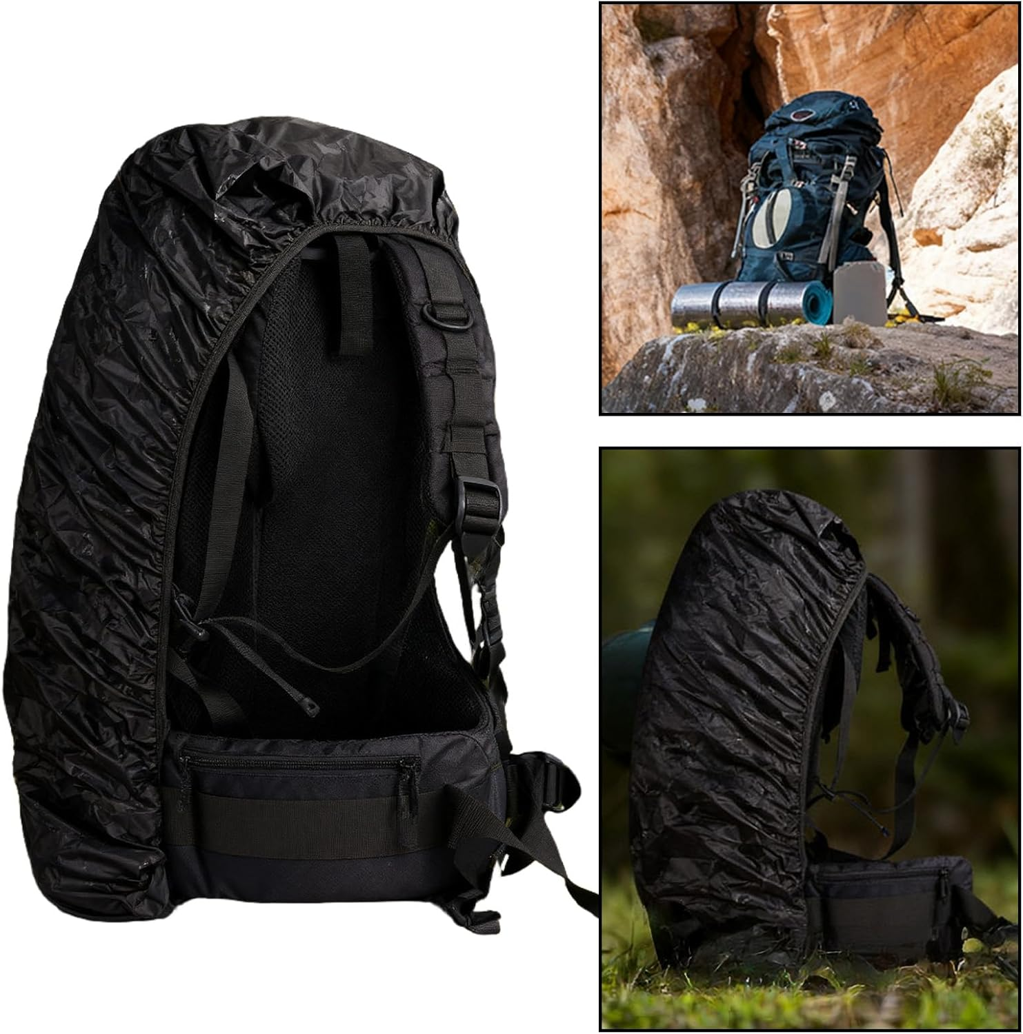 Backpack Rain Cover Outdoor, Waterproof Ultralight Backpack Cover, Portable Rain Cover Anti-Dust, Rain Cover for Outdoor Activities for Camping, Cycling, Traveling (Black) image number 3