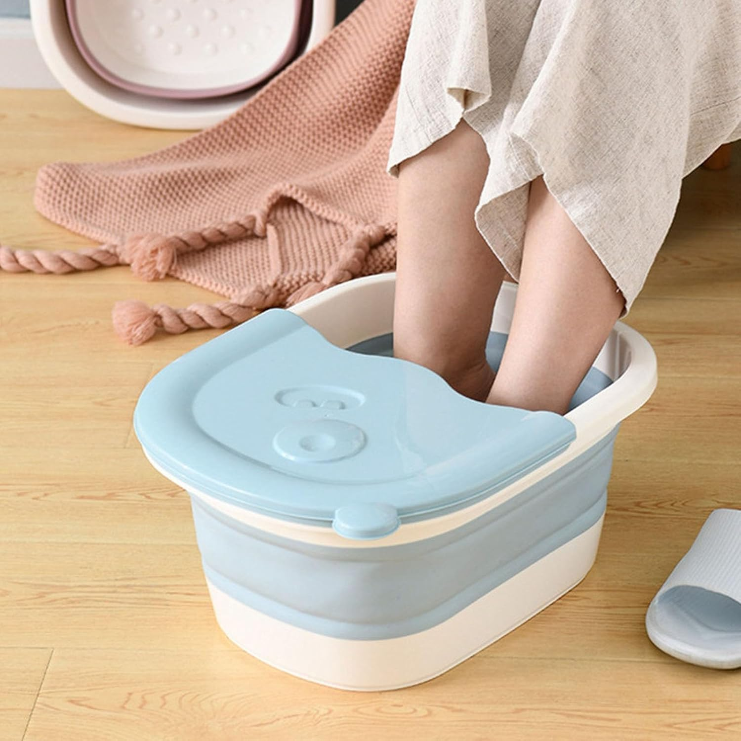 Collapsible Foot Bath Basin, Foot Soak Bucket, Foldable Feet Basin, Foot Soaking Bath Basin with Handle, Foot Soak Tub for Dry Cracked Feet, Pedicure Foot Soak, Home Spa - Blue image number 6