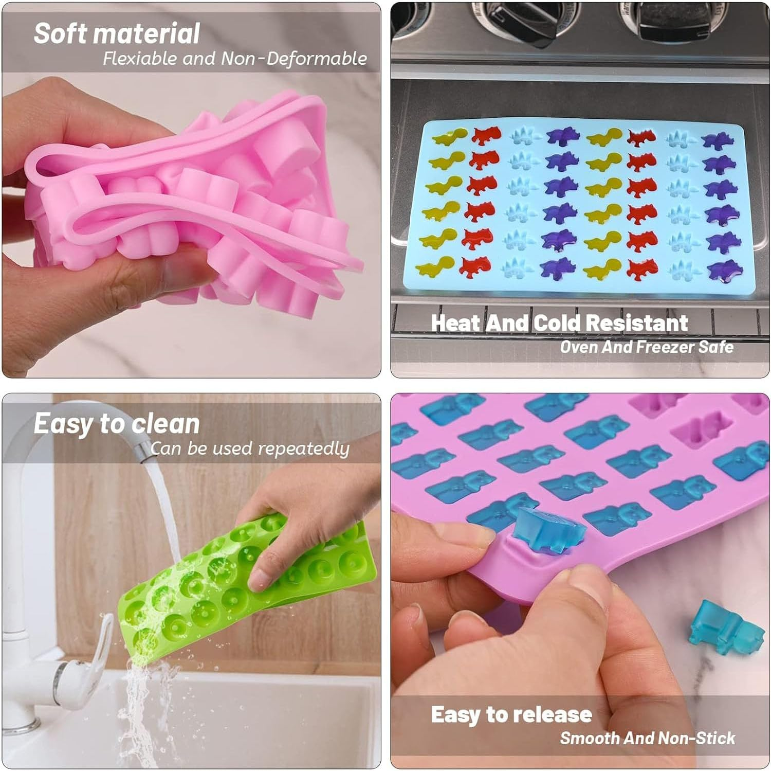 Gummy Bear Mold, WADY 4Pcs Gummy Bear Candy Molds Silicone,Gummy Molds with 4 Droppers,Non-Stick Silicone Candy Molds Including Mini Dinosaur,Bear Shape,Hearts and Mini Donut Forjelly,Candy, Chocolate image number 6