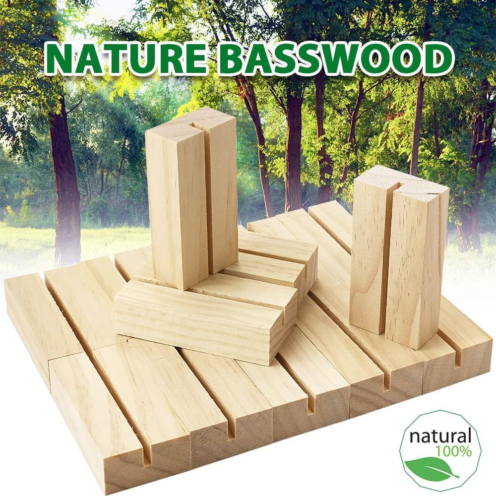 ISUSSER 15 Pieces Wood Table Number Stands Wood Place Card Holders Picture Holder Acrylic Sign Holdersr for Ceremony Birthday Party Home Decoration image number 2