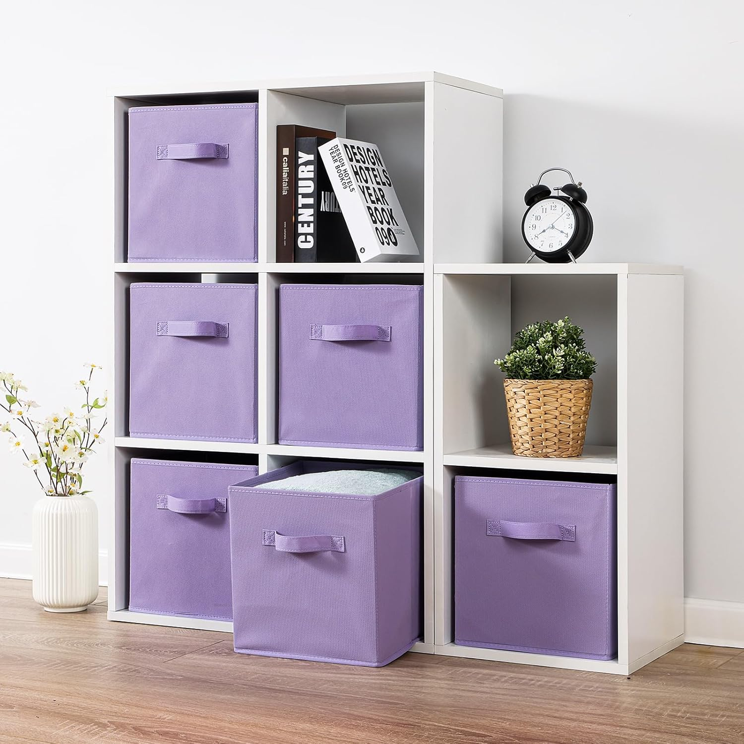 Stero Fabric Storage Bins 6 Pack Fun Colored Durable Storage Cubes with Handles Foldable Cube Baskets for Home, Kids Room, Closet and Toys Organization Purple image number 3