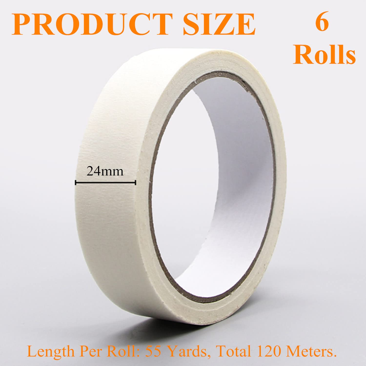 6 Rolls Masking Tape, White Painters Tape, No Residue Artist Tape, High Adhesive Decorative Tape, Craft Tape for Painting, DIY, Arts, Crafts, Labeling or Coding, Wall, Handmade, 24Mm X 20M per Roll image number 4
