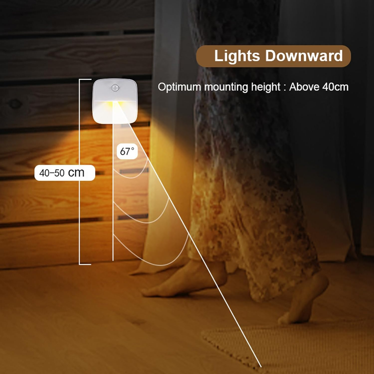 2Pack Motion Sensor Night Light, 3000K LED Night Lights Plug in with Dusk to Dawn Sensor, 0-80LM Warm White, Kids Night Lamp for Bedroom, Bathroom, Laundry, Corridor (2Pcs 3-Position Switch) image number 1