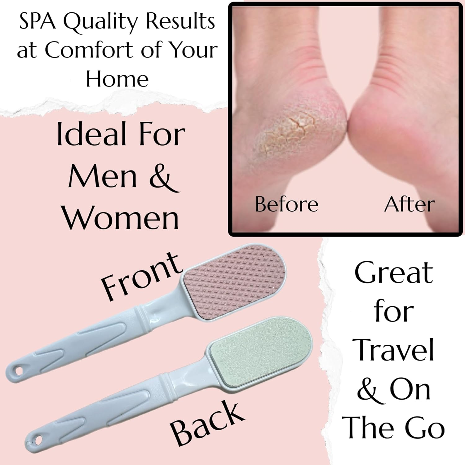 Double-Sided Foot Pumice Stone & File with Handle - Heel Scraper Scrubber Cracked Feet Instant Exfoliating Buffer Dead Skin Remover &ndash; Feet Pedicure Skin Softener Sole Smoother image number 1