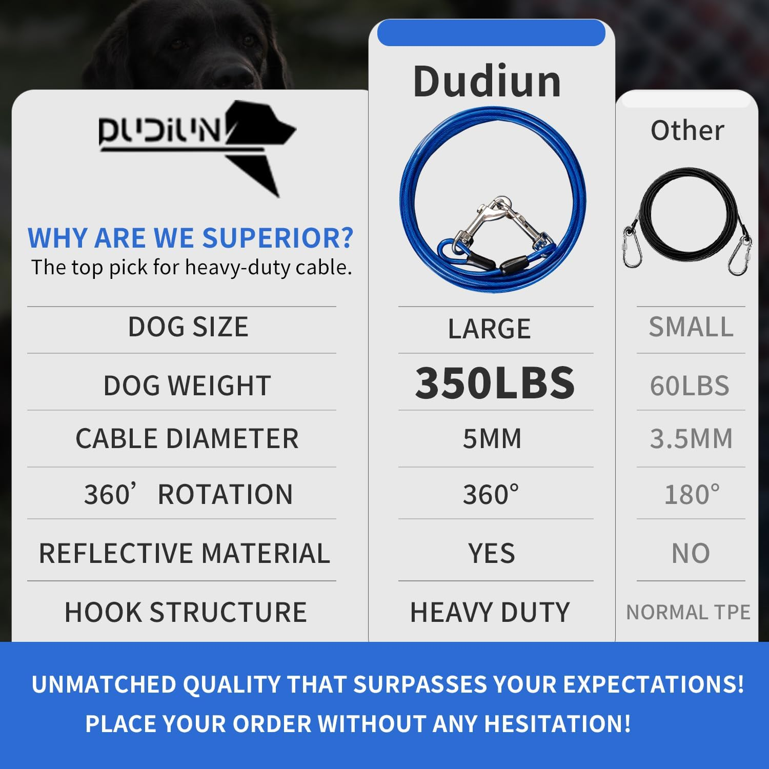 10Ft Tie Out Cable for Dogs up to 350LBS - Rust Proof Training Cable for Yard and Camping image number 3