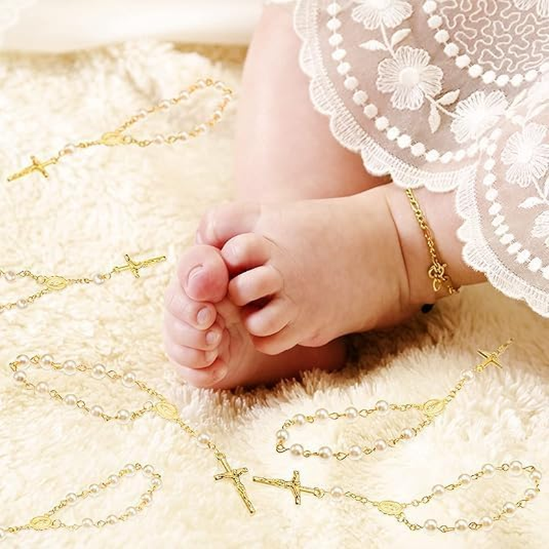 12 Pieces Mini Rosary Baptism Rosary Acrylic Rosary Beads Finger Baptism Rosaries Faux Pearls for Baptism Favors Christening Favors Communion Favors Weddings Party Favors (White) image number 4