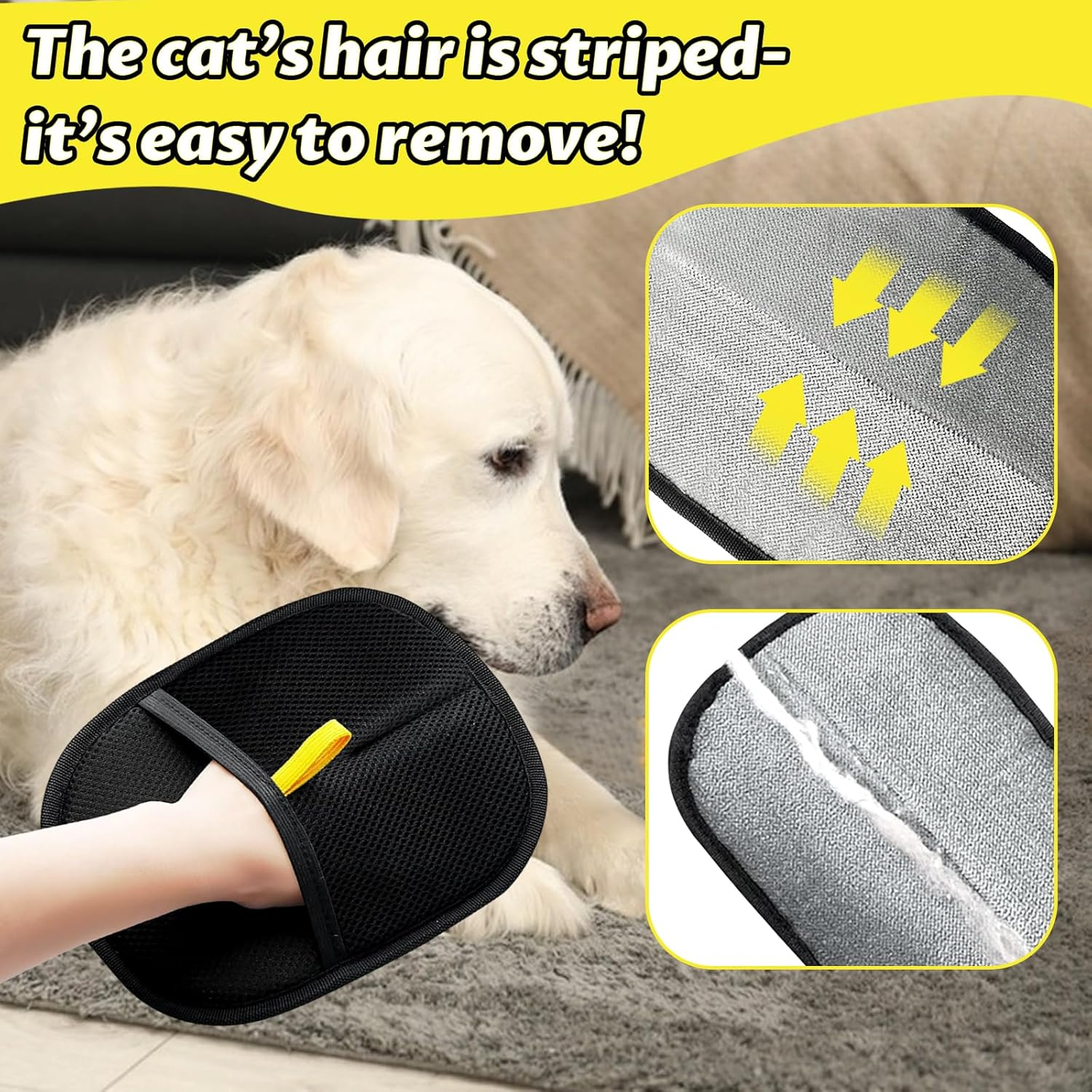 Pet Hair Remover Glove - Fur Gloves Cat - Fur Magnet Glove for Pets, Antistatic & Breathable, Washable, Ideal as a Cat Brush, Fur Magnet (Black, 1 Piece) image number 2