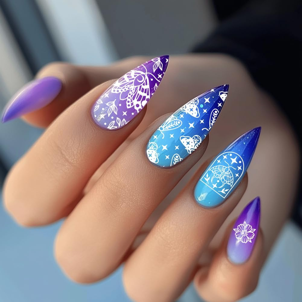 PH Pandahall 3Pcs Tarot Nail Art Stamping Plate, 63 Patterns Fantasy Moth Nail Stamping Fantasy Elements Nail Stamp Plate Pressure Nail Stencils Nail Picture Plates Made of Stainless Steel for Nail