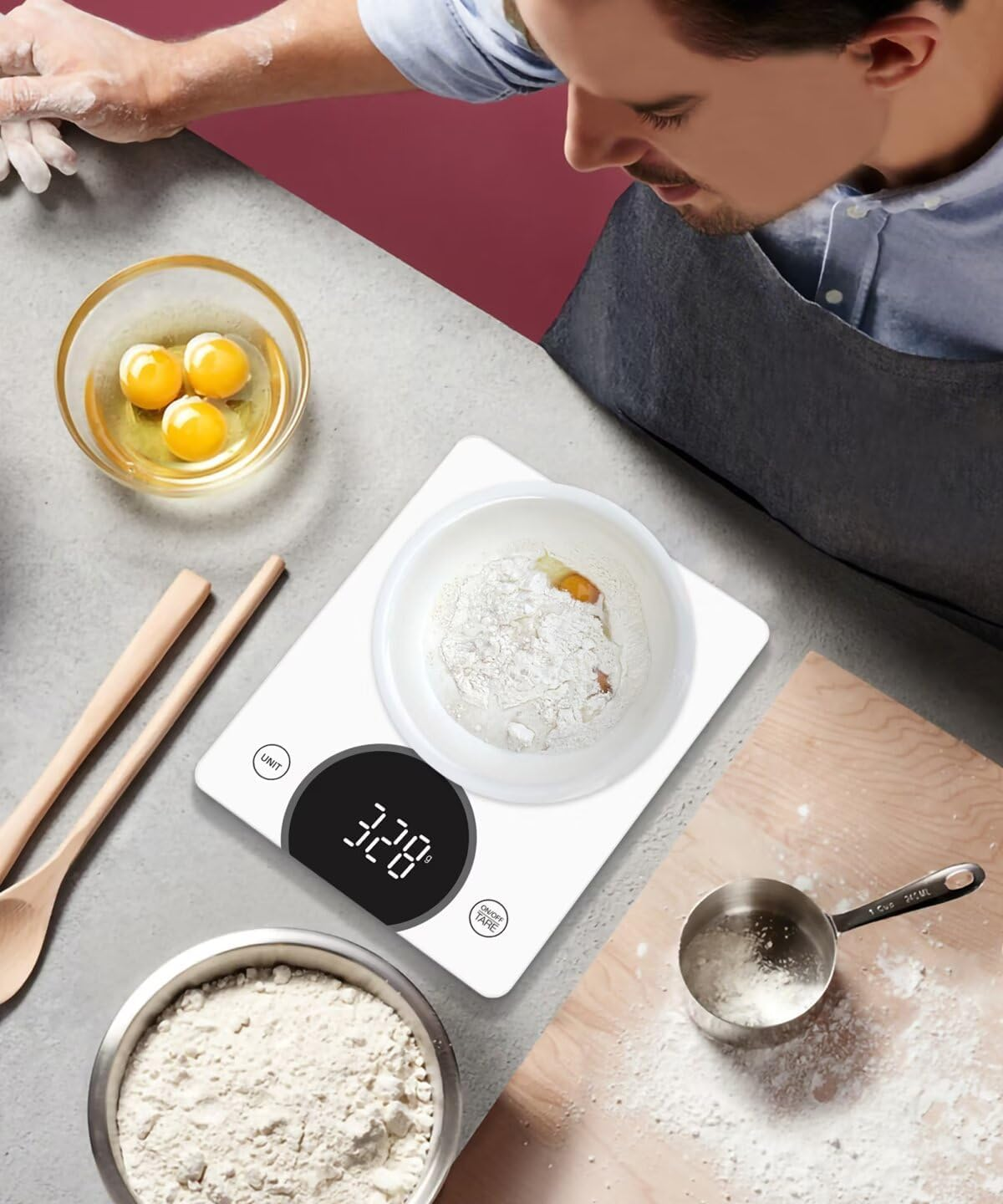 Ataller Digital Food Scale, Tempered Glass Panel, 10Kg/22Lb Capacity, Kitchen Weighing Scales with LED Display and 1G Increments for Baking, Cooking, Keto and Meal Prep, White image number 3