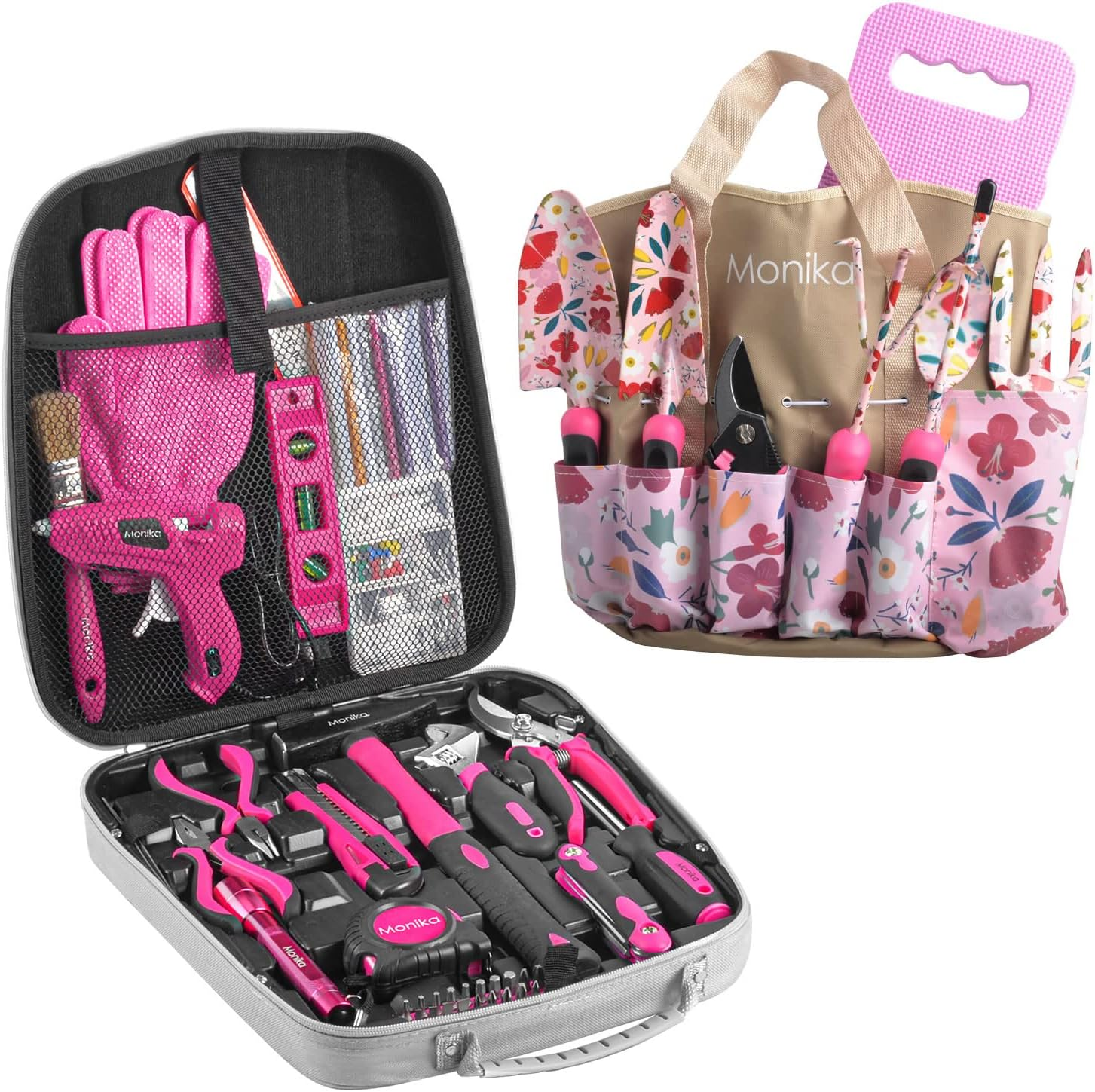 Monika Pink Tool Combo Portable Household Tool Set & Piece Gardening Tool Kit General Repair Maintenance with Storage Tool Bag Multi-Purpose Hand Tool Set, Pink image number 2