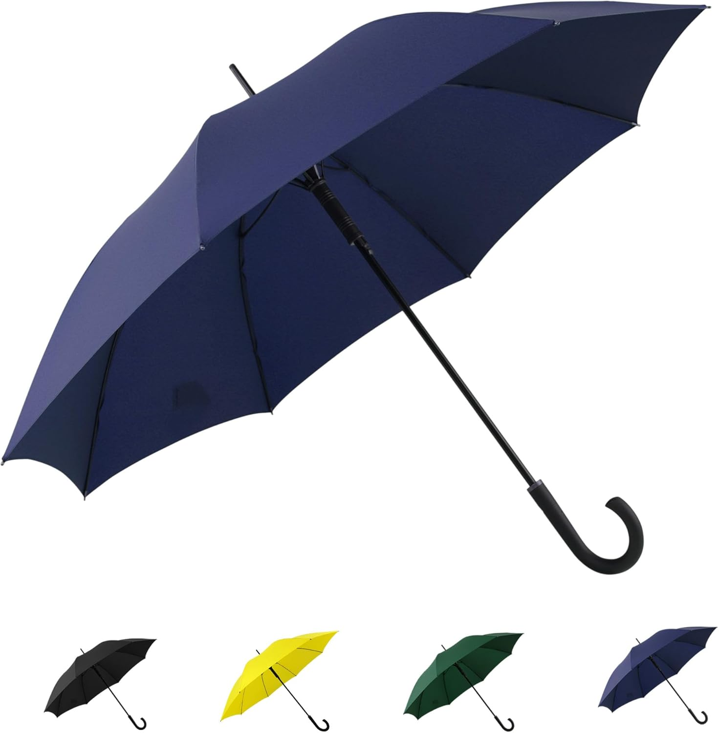 Large Stick Umbrella Windproof Automatic Open 50 Inch Umbrella with Hook Handle,Over Sized J Handle Umbrellas for Men and Women,Windproof Unbreakable Stick Rain Golf Umbrella.