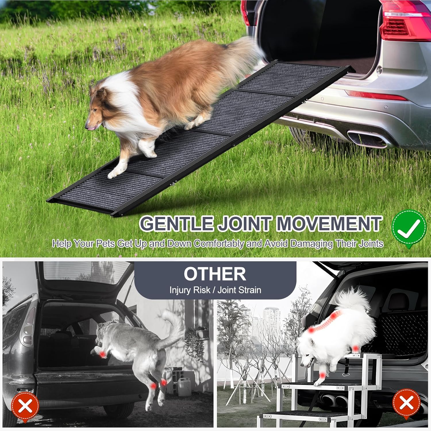 Dog Ramp for Car, 63" Long & 17" Wide Folding Portable Pet Stair Ramp with Non-Slip Rug Surface, Extra Wide Dog Steps for Medium & Large Dogs up to 250LBS Enter a Car, SUV & Truck image number 5