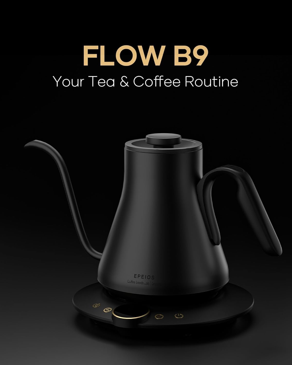 Cocinare FLOW B9 Gooseneck Electric Kettle, Precise Temperature Control for Pour-Over Coffee & Tea Brewing, Stainless Steel Interior, Rapid Heating for Boiling Water, 1500W/0.9L Matte Black image number 4