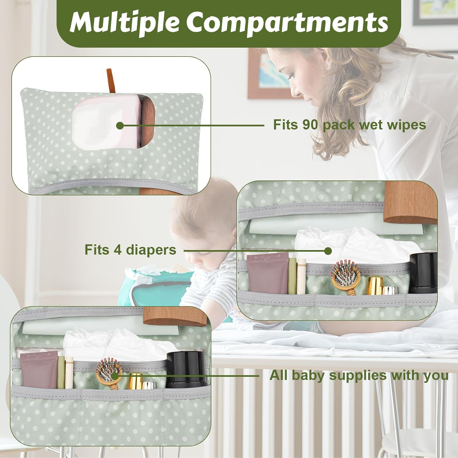 Changing Bag Organiser and Cosmetic Bag 2-In-1, Baby Small Nappy Bag, Nappy Organiser for on the Go Mother Nappies Cloths (Leaves) image number 5